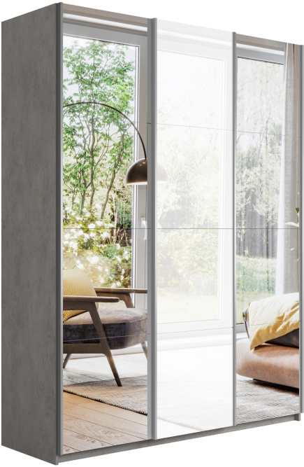 Шкаф-купе Прайм 3-х дверный (Зеркало/Стекло белое/Зеркало) Бетон