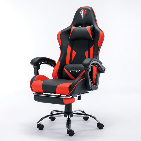 Кресло компьютерное BRABIX "Dexter GM-135", подножка, две подушки, экокожа, черное/красное, 532799