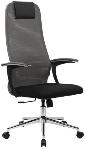 Кресло офисное BRABIX PREMIUM "Ultimate EX-801" хром, плотная двойная сетка Х2, черное/серое, 532918