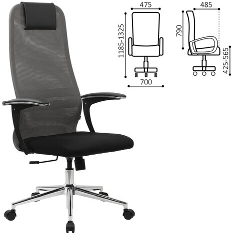Кресло офисное BRABIX PREMIUM "Ultimate EX-801" хром, плотная двойная сетка Х2, черное/серое, 532918