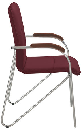 Кресло для приемных и переговорных "Samba" (дерево 1.023), хромированный каркас, кожзам бордовый V-25
