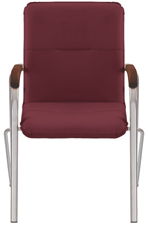 Кресло для приемных и переговорных "Samba" (дерево 1.023), хромированный каркас, кожзам бордовый V-25
