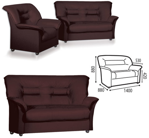 Диван мягкий двухместный "Премьер", "V-100", 1400х880х880 мм, c подлокотниками, экокожа, коричневый