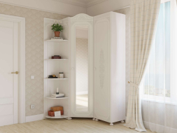 Шкаф угловой с зеркалом Ассоль АС-522К (левый с короной) белое дерево