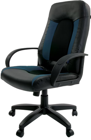 Кресло офисное BRABIX "Strike EX-525", экокожа черная/синяя, ткань серая, TW, 531378