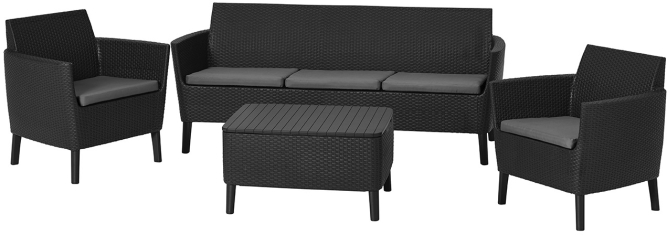 Комплект садовой мебели из ротанга Салемо трипл сет (Salemo 3 seater set) графит