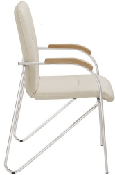 Кресло для приемных и переговорных "Samba", деревянные накладки, хромированный каркас, кожзам бежевый