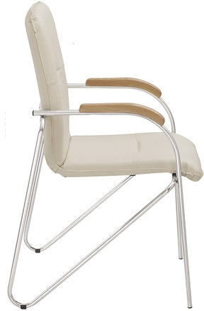 Кресло для приемных и переговорных "Samba", деревянные накладки, хромированный каркас, кожзам бежевый