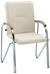 Кресло для приемных и переговорных "Samba", деревянные накладки, хромированный каркас, кожзам бежевый