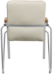Кресло для приемных и переговорных "Samba", деревянные накладки, хромированный каркас, кожзам бежевый