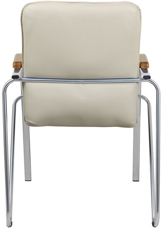 Кресло для приемных и переговорных "Samba", деревянные накладки, хромированный каркас, кожзам бежевый