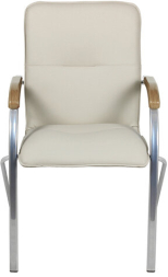 Кресло для приемных и переговорных "Samba", деревянные накладки, хромированный каркас, кожзам бежевый