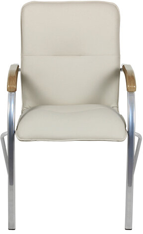Кресло для приемных и переговорных "Samba", деревянные накладки, хромированный каркас, кожзам бежевый