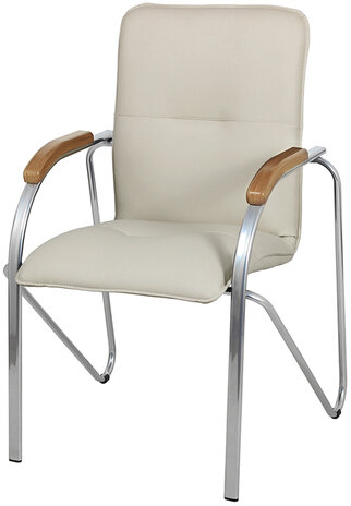 Кресло для приемных и переговорных "Samba", деревянные накладки, хромированный каркас, кожзам бежевый