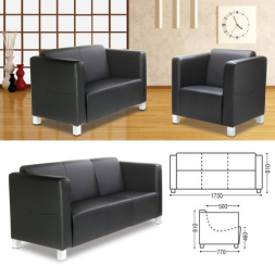 Диван мягкий трехместный &quot;Милано&quot;, 810х1730х770 мм, c подлокотниками, экокожа, черный