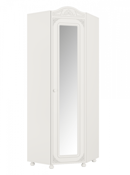 Шкаф угловой с зеркалом Ассоль АС-522К (правый с короной) белое дерево