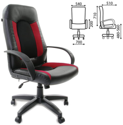 Кресло офисное BRABIX "Strike EX-525", экокожа черная, ткань черная/бордовая, TW, 531379