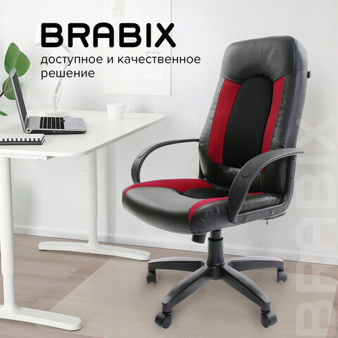 Кресло офисное BRABIX "Strike EX-525", экокожа черная, ткань черная/бордовая, TW, 531379