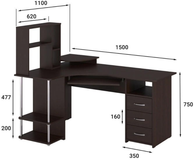 Стол компьютерный С-237 с полкой СЕ-237