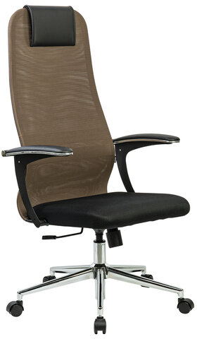 Кресло BRABIX PREMIUM "Ultimate EX-801" хром, плотная двойная сетка Х2, черное/коричневое, 532920