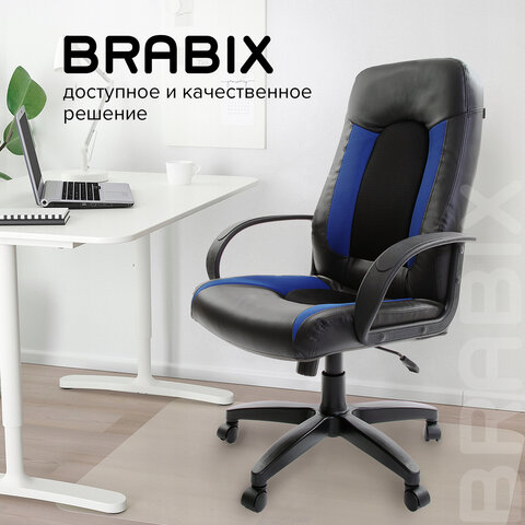 Кресло офисное BRABIX "Strike EX-525", экокожа черная, ткань черная/синяя, TW, 531380