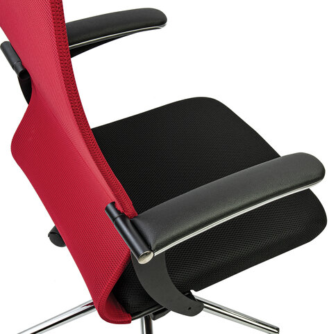 Кресло офисное BRABIX PREMIUM "Ultimate EX-801" хром, плотная двойная сетка Х2, черное/красное, 532921