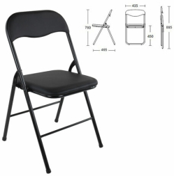 Стул складной BRABIX &quot;Golf CF-007&quot;, черный каркас, кожзам черный, гофрокороб, 533024