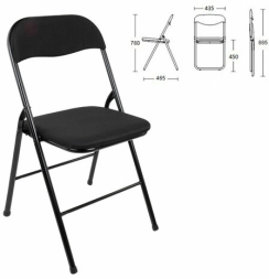 Стул складной BRABIX &quot;Golf CF-007&quot;, чёрный каркас, чёрная ткань, гофрокороб, 533025