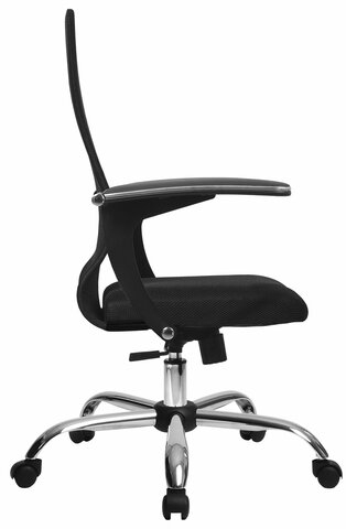 Кресло МЕТТА "SU-C-8-Т" хром, с подлокотниками, ткань-сетка, сиденье мягкое, черное