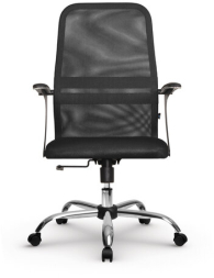 Кресло МЕТТА "SU-C-8-Т" хром, с подлокотниками, ткань-сетка, сиденье мягкое, черное