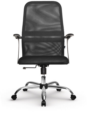 Кресло МЕТТА "SU-C-8-Т" хром, с подлокотниками, ткань-сетка, сиденье мягкое, черное