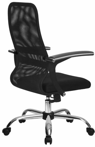 Кресло МЕТТА "SU-C-8-Т" хром, с подлокотниками, ткань-сетка, сиденье мягкое, черное