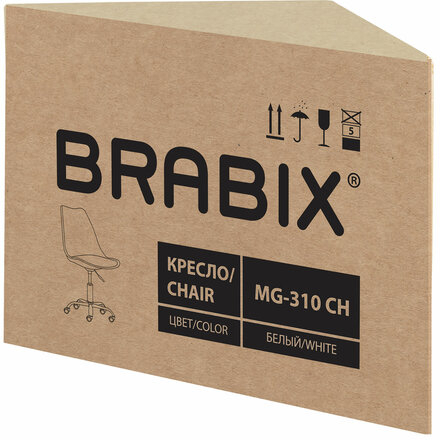 Кресло стул BRABIX "Eames MG-310 CH", хром, пластик белый, экокожа белая, 532923