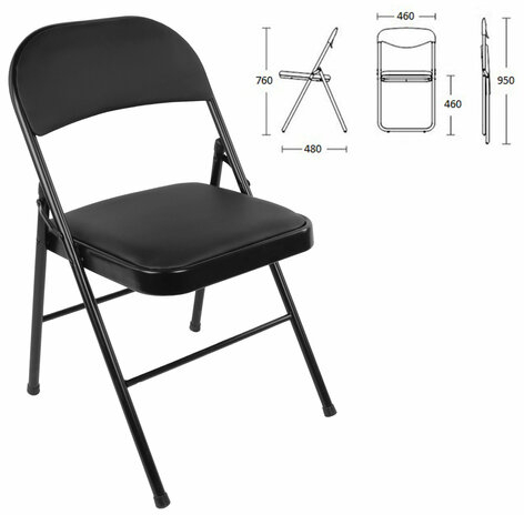 Стул складной BRABIX "Golf Plus CF-003 КОМФОРТ", черный каркас, кожзам черный, В КОРОБЕ, 533026