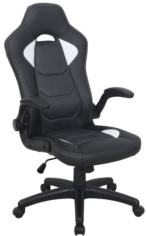 Кресло компьютерное BRABIX "Skill GM-005", откидные подлокотники, экокожа, черное/белое, 532493