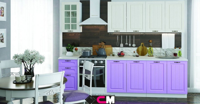 Кухня Мария Дуб белый | Сирень  (2,6 м) модульная