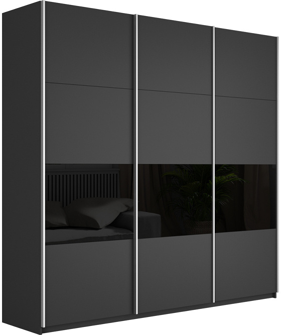 Шкаф-купе Прайм широкий 3-х дверный (ЛДСП/Стекло черное) Серый диамант