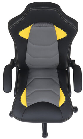 Кресло компьютерное BRABIX "Skill GM-005", откидные подлокотники, экокожа, черное/желтое, 532494