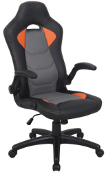 Кресло компьютерное BRABIX &quot;Skill GM-005&quot;, откидные подлокотники, экокожа, черное/оранжевое, 532495