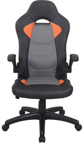 Кресло компьютерное BRABIX "Skill GM-005", откидные подлокотники, экокожа, черное/оранжевое, 532495