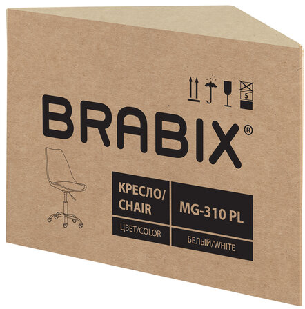 Кресло стул BRABIX "Eames MG-310 PL", пластик белый, экокожа белая, 532926
