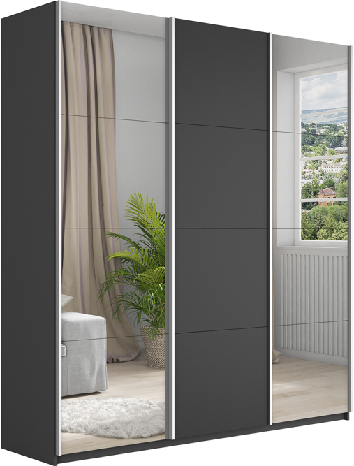 Шкаф-купе Прайм 3-х дверный (Зеркало/ЛДСП/Зеркало) Серый диамант