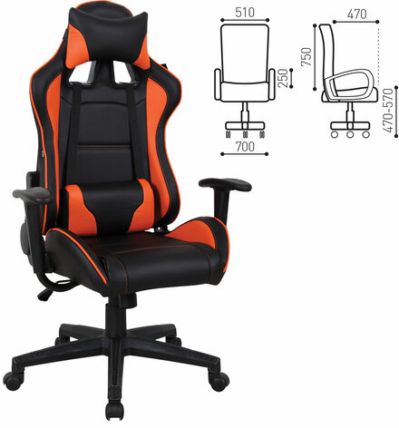 Кресло компьютерное BRABIX "GT Racer GM-100", две подушки, экокожа, черное/оранжевое, 531925
