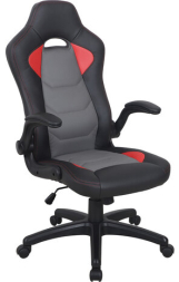 Кресло компьютерное BRABIX "Skill GM-005", откидные подлокотники, экокожа, черное/красное, 532496