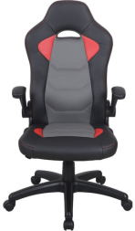 Кресло компьютерное BRABIX "Skill GM-005", откидные подлокотники, экокожа, черное/красное, 532496