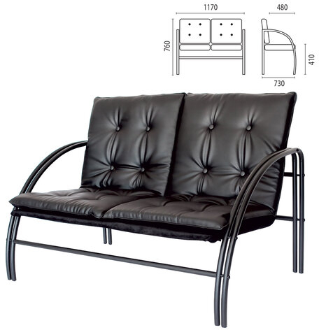 Диван двухместный "Аксель", 1170х730х760 мм, на металлическом каркасе, кожзам, черный
