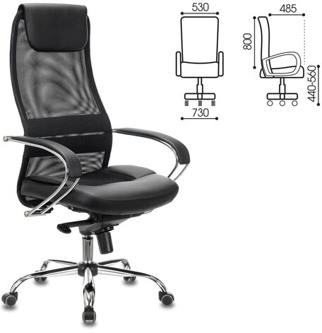 Кресло офисное BRABIX PREMIUM "Stalker EX-609 PRO", хром, мультиблок, ткань-сетка/экокожа, черное, 532416, EX609PRO_532416