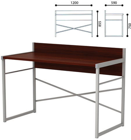 Стол письменный на металлокаркасе, 1200х590х855 мм, серый каркас, ЛДСП, "орех", Д-248