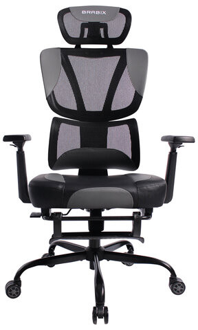 Кресло BRABIX PREMIUM "Venom GM-530", подножка, синхромеханизм, экокожа/сетка, черное/серое, 532951