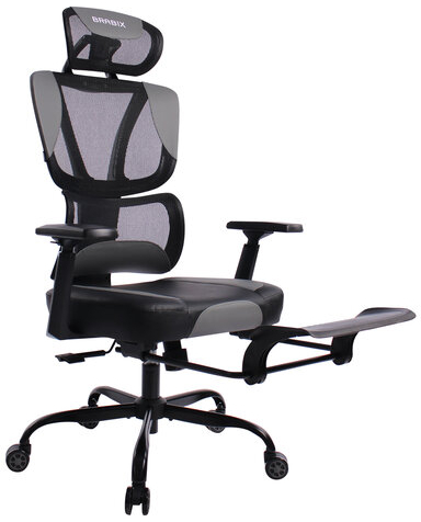 Кресло BRABIX PREMIUM "Venom GM-530", подножка, синхромеханизм, экокожа/сетка, черное/серое, 532951